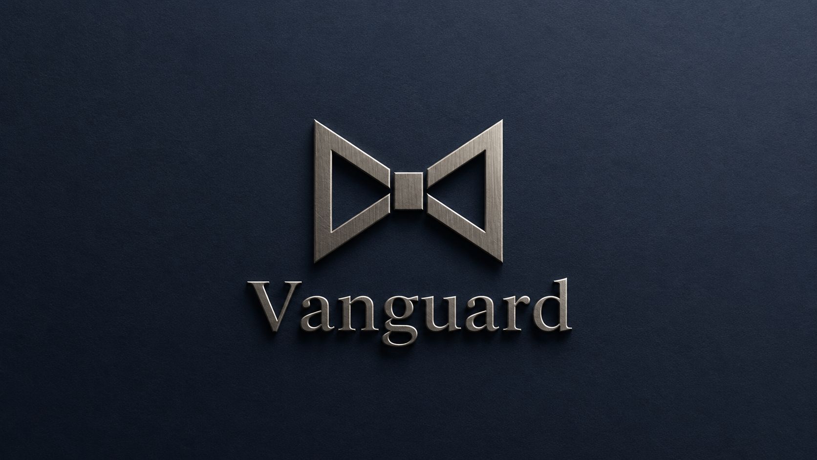 A metallic bow tie logo with the text Vanguard set against a dark textured blue background.
